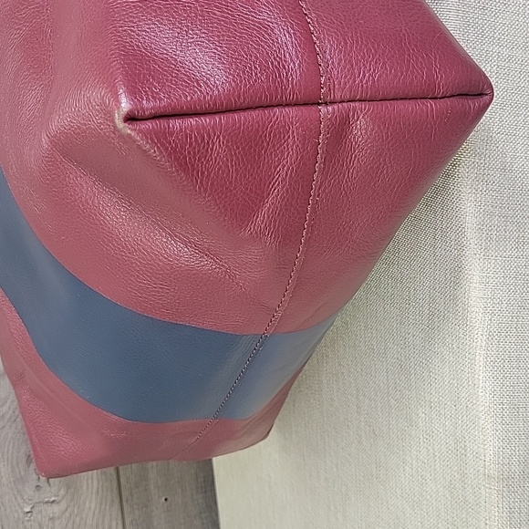 Large J.Crew Burgundy Striped Leather Tote Bag - Picture 7 of 14